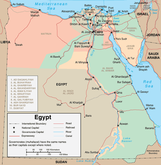 Egypt Map, Showing Major Cities and Administrative Divisions