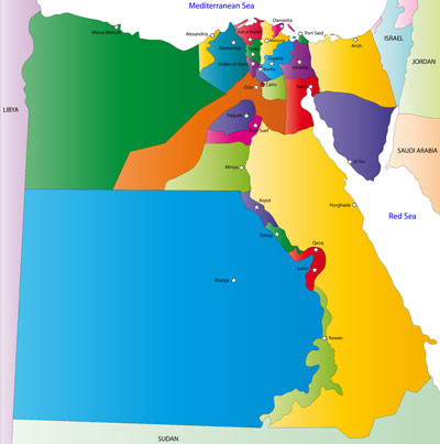 Egypt governorates and capital cities map