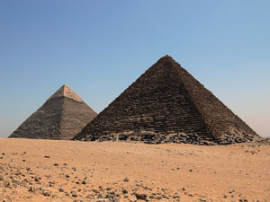 great pyramid and pyramid of khafre - giza, cairo, egypt